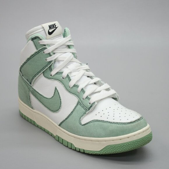 Nike Ladies 9 Dunk High 1985 Enamel Green Denim White Shoes Sneakers DV1143-300 - Picture 1 of 12
